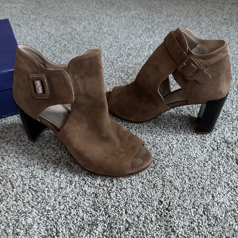 Stuart Weitzman Suede Peep-Toe Bootie - image 4